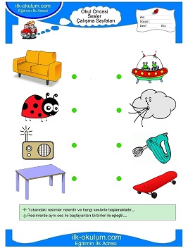Çocuklar İçin Ses Eşleştirme Çalışma Sayfaları 